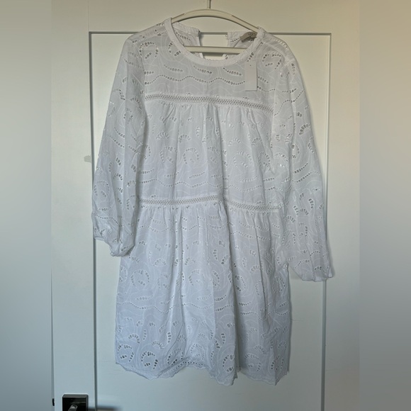 LOFT Eyelet Long Sleeve Swing Dress; White Eyelet; Medium; New Without Tag - Picture 3 of 5